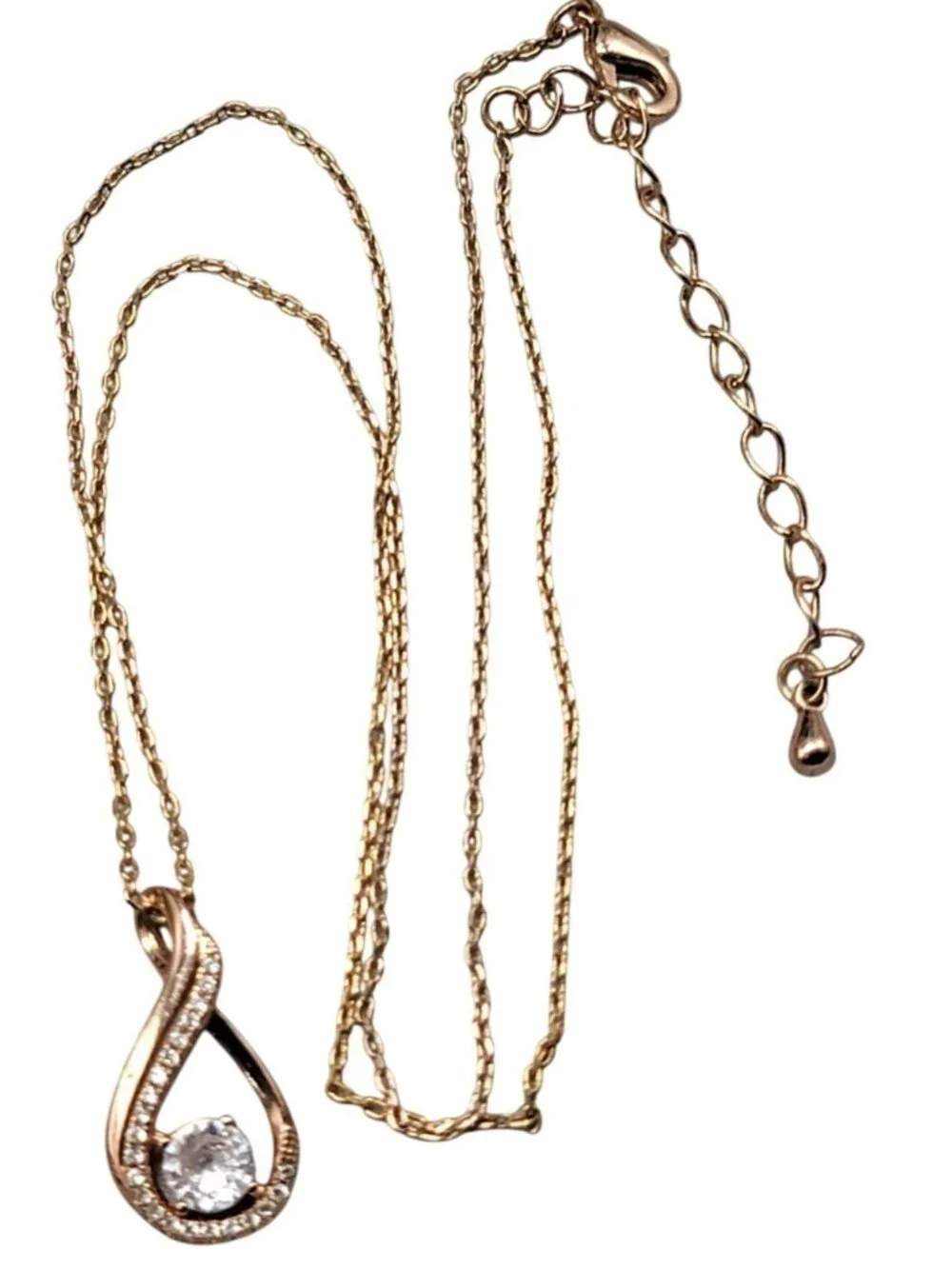 14kgp CZ Infinity Pendant Necklace Cubic Zirconia Rose Gold Plated 17